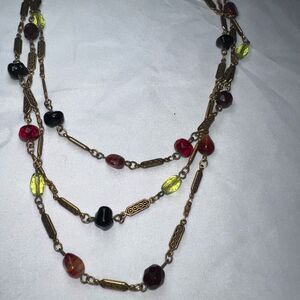 Chico’s Vintage‎ Three Strand Burnished Gold Tone and Gem Necklace